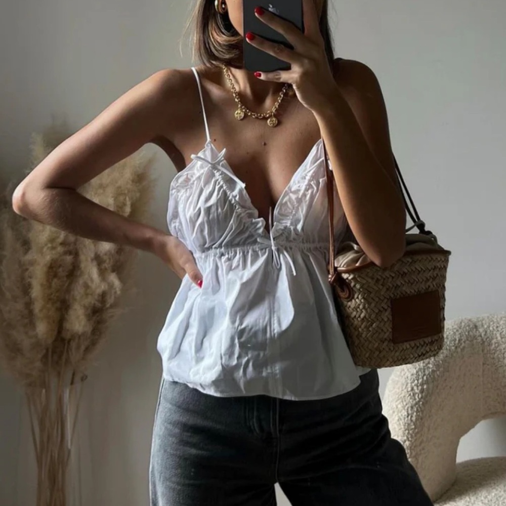 COMMENSE Tiny Bow Decor Peplum Cami Top